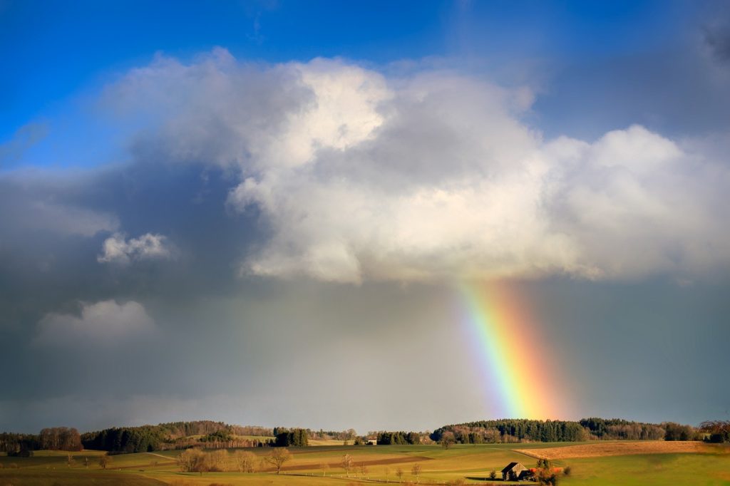 rainbow, cloud, evening sun